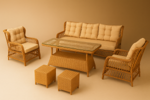 Alaçatı Rattan Oturma Grubu Kahve